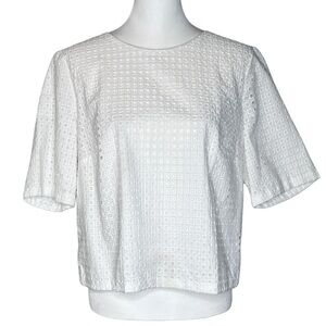 MNG by Mango Suit Collection White Cotton Square Eyelet Popcorn Texture Top SzXL